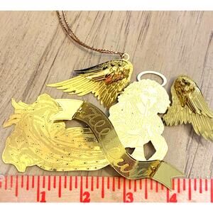 Gold Plate Brass 3D Angel w/ Horn Vintage Christmas Ornament Metallic 70s 80s